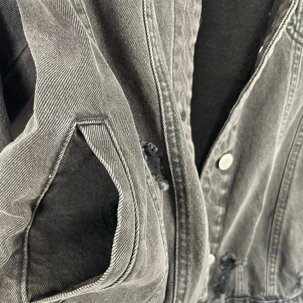 Charcoal Black Denim Jacket Oversized Size Small Distressed Grunge